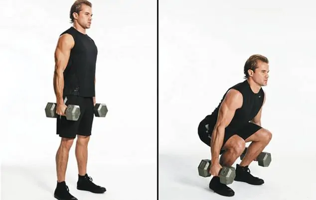 Squats With Dumbbells •